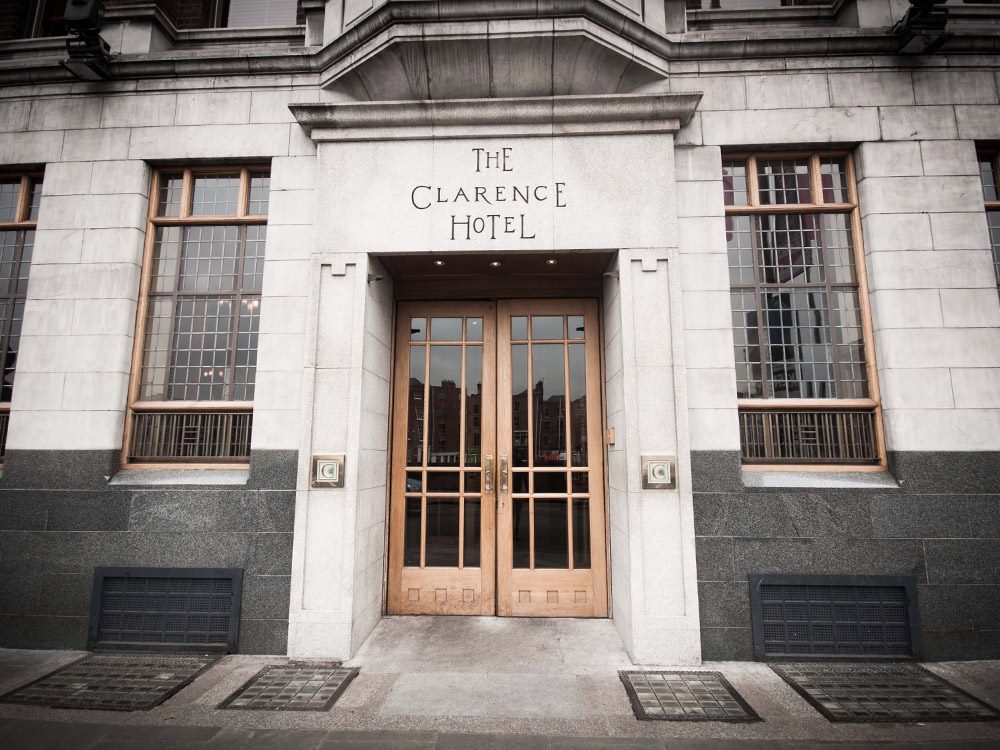 This picture shows the beautiful front door of the Clarence Hotel